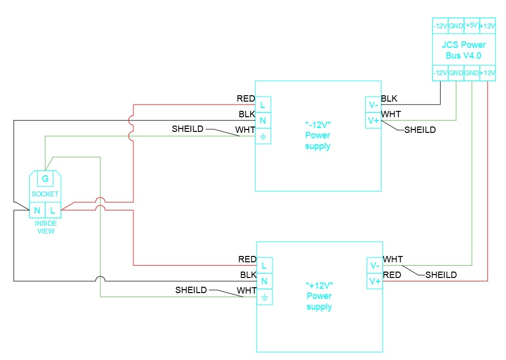Block diagram showing the setup with Dual +12V Power Supplies for Large Systems